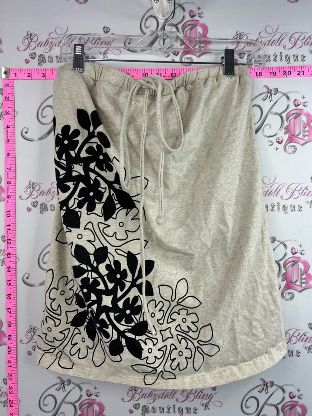 Tank top or skirt Y2K flowers tie up Beige Floral-Print Drawstring Skirt